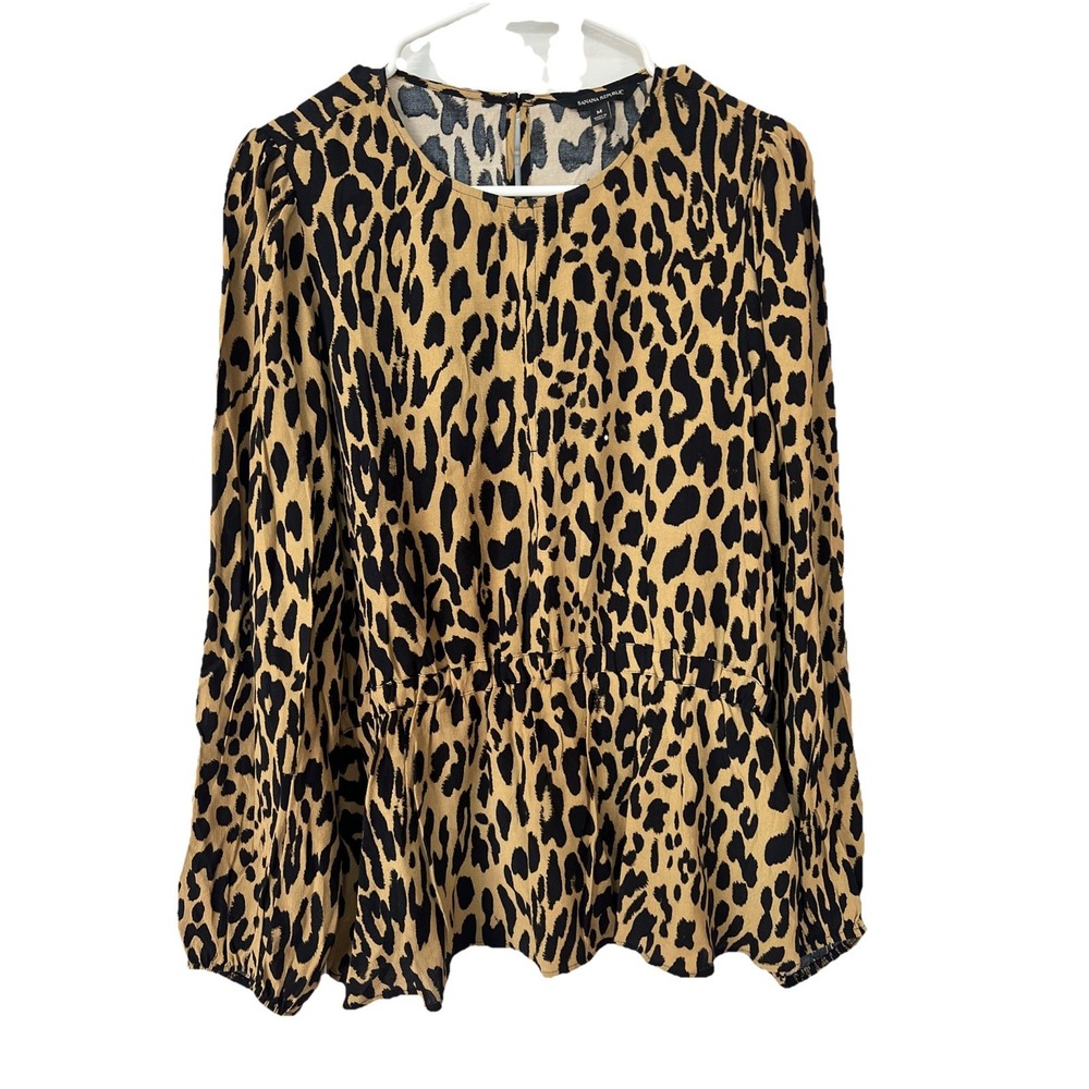 Banana Republic Leopard Print Blouse Size Medium Long Sleeve With Keyhole Slits